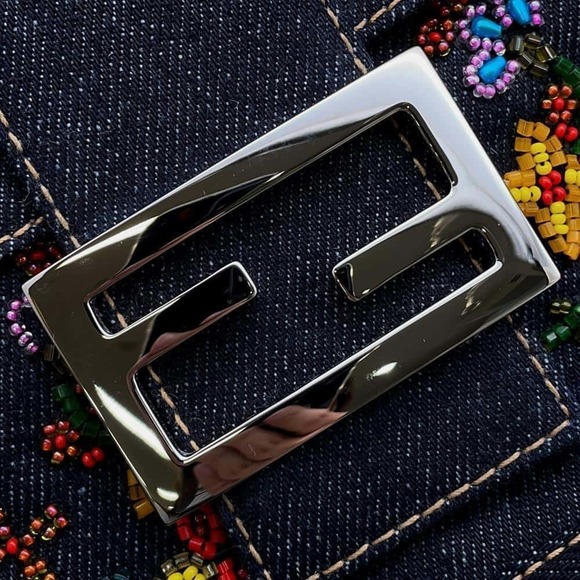 Fendi Mamma Bucket Denim Beads Shoulder Bag Flower - Picture 7 of 12